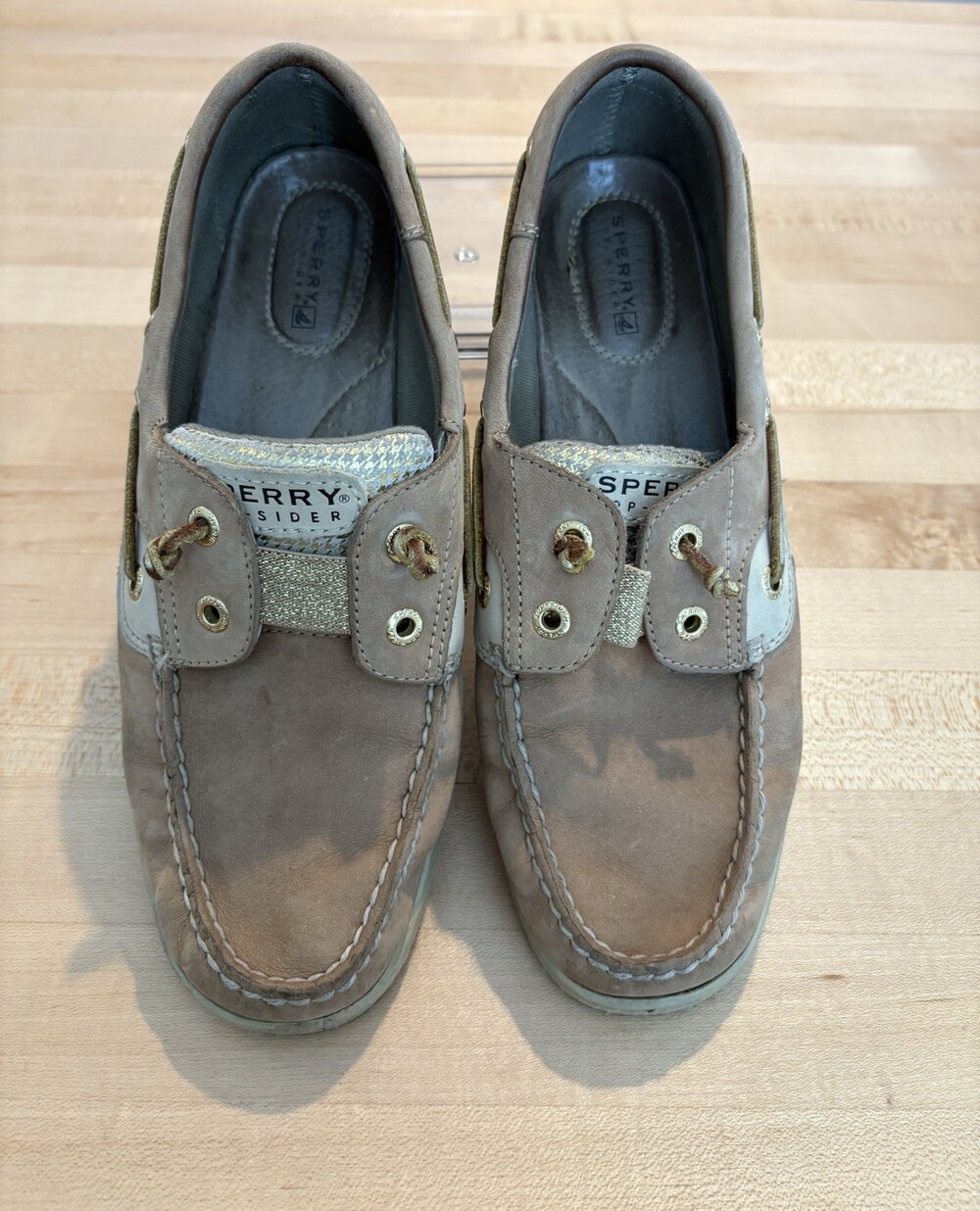 Sperry Top-Sider Shoes Womens Size 8.5M Boat Casual Tan Gold Houndstooth